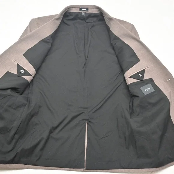 Express 38S 33x30 Brown Wool Extra Slim Soft Shoulder Mens Jacket Pants Suit